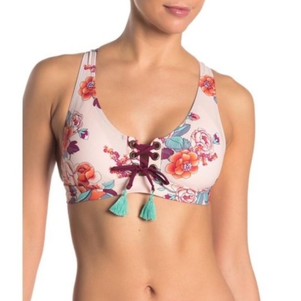 NWOT Mossimo Women's Printed Lace-up Bikini Top